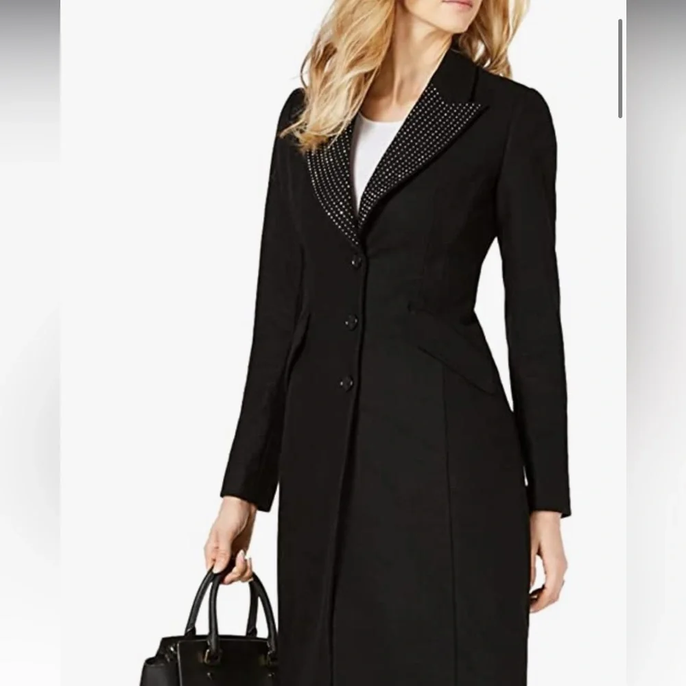 MICHAEL Michael Kors Black Studded Lapel Wool Elegant Coat